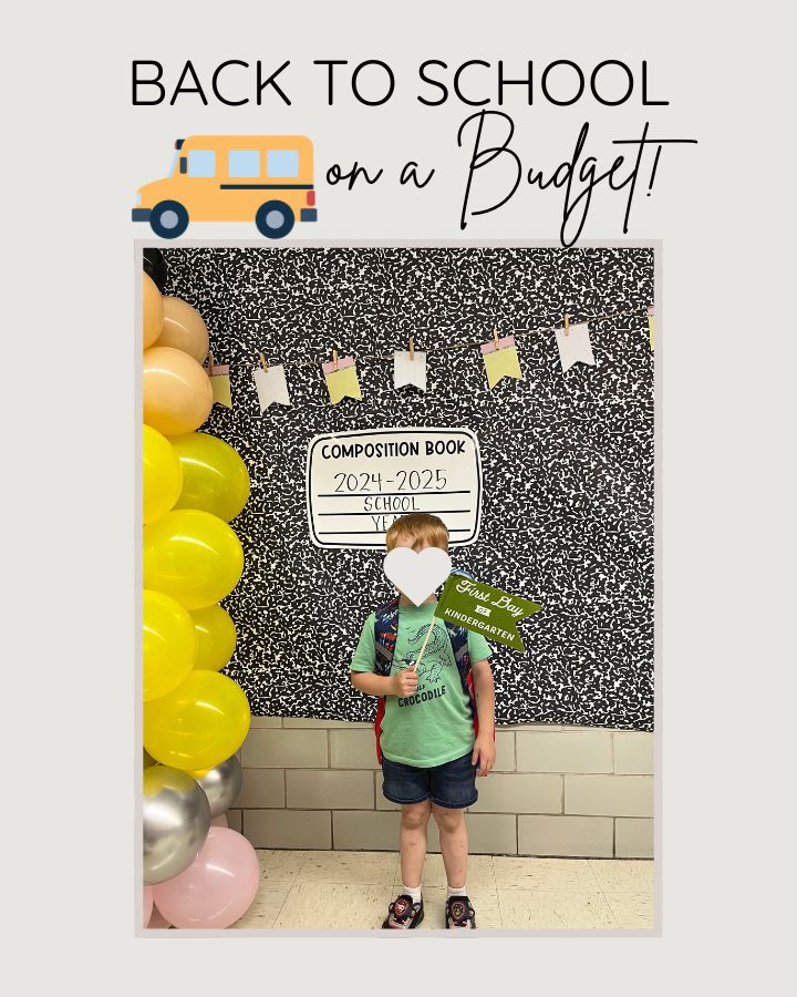 back to school photo with sign that says first day of kindergarten
