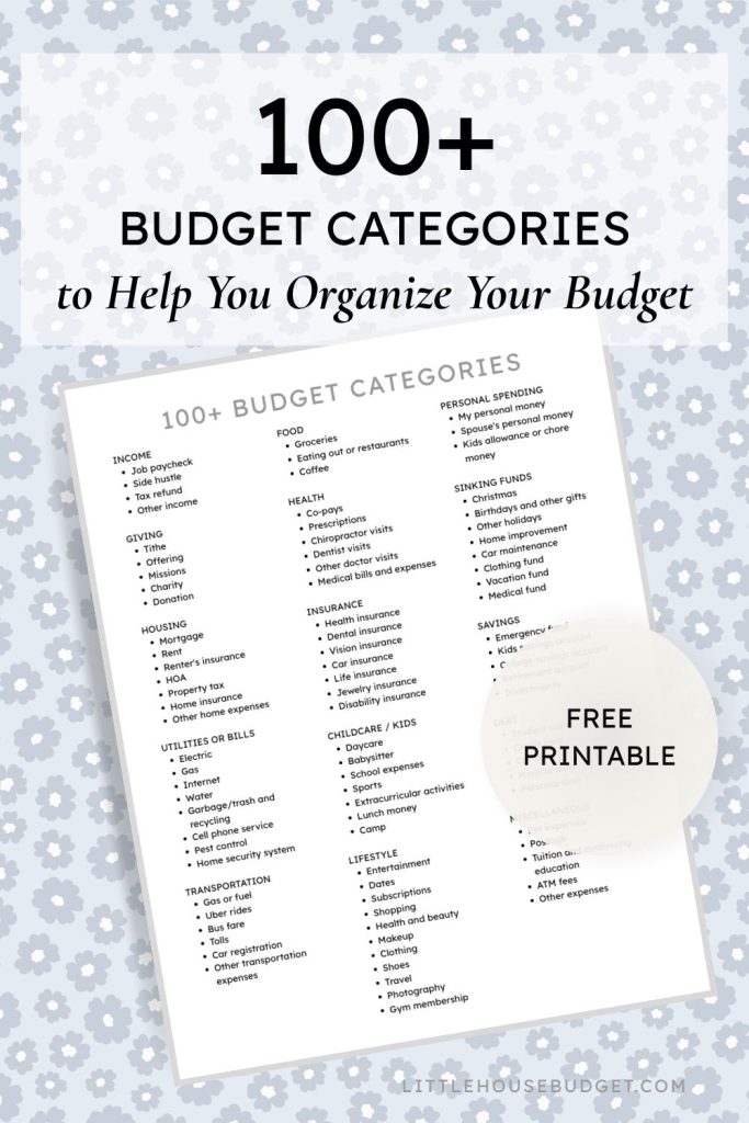printable list of 100 budget categories